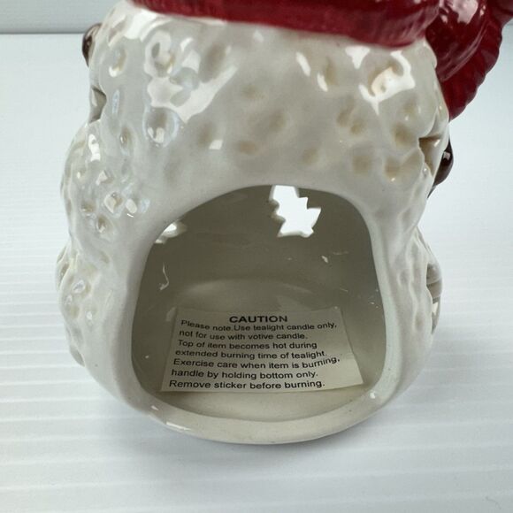 Hallmark Snowman Tealight Candle Holder Ceramic Red Scarf Green Hat Christmas - Picture 4 of 11